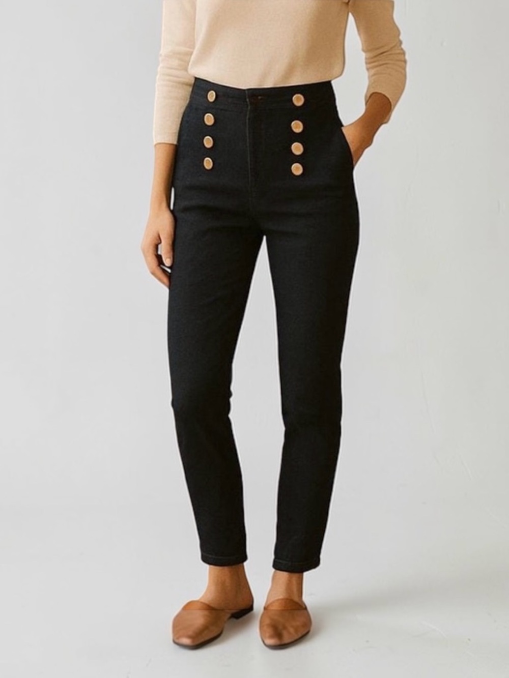 🌻NEW w/tag J McLaughlin Hastings Skinny Jeans Black High Rise Gold Sailor sz 4